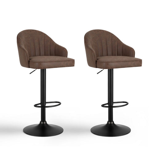 Artiss Bar Stools x2 Swivel Gas Lift Counter Chair Brown Leather
