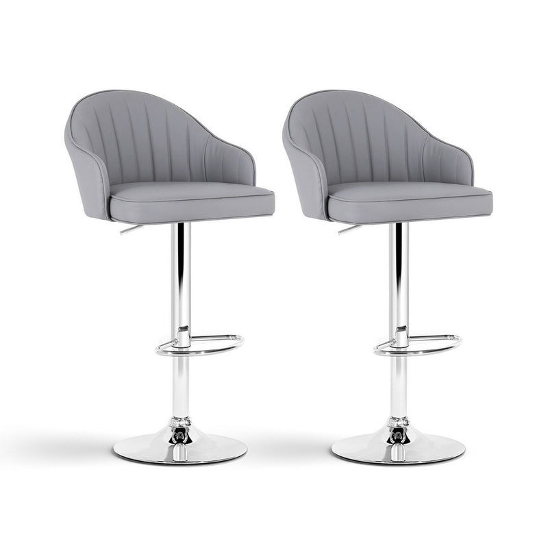 Artiss 2x Bar Stools Swivel Gas Lift Counter Chair Grey Leather