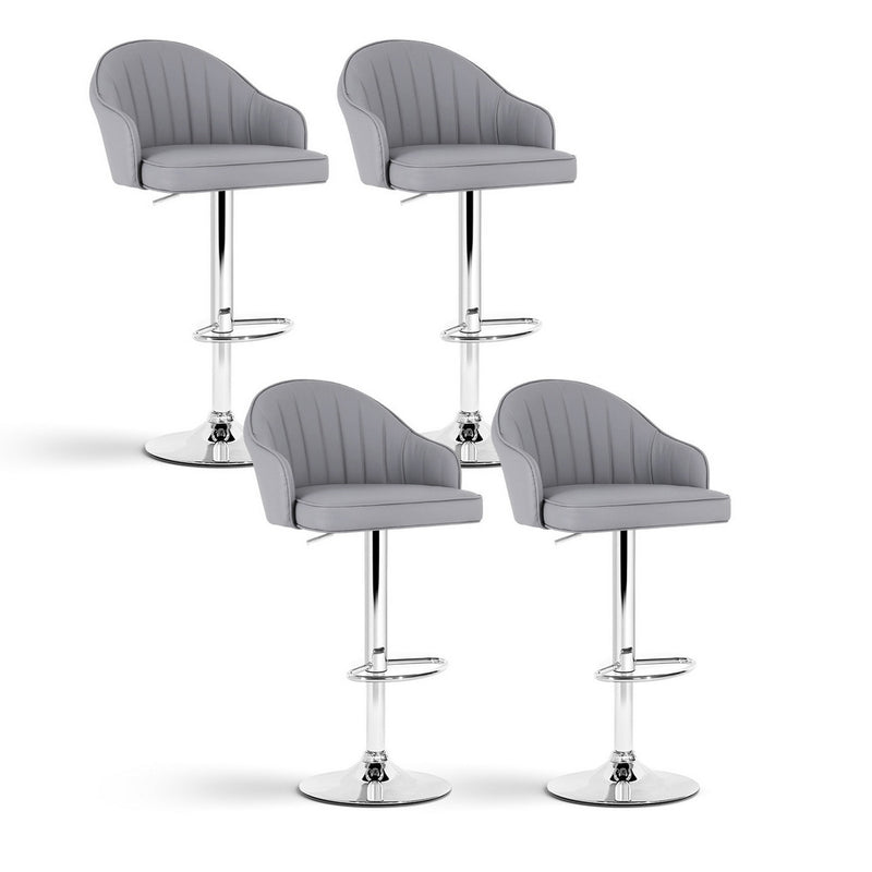 Artiss 4x Bar Stools Swivel Gas Lift Counter Chair Grey Leather