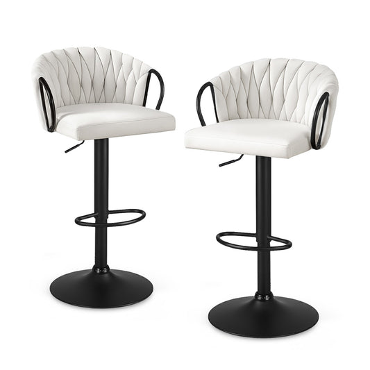 Artiss Bar Stool x2 Velvet Ivory Kitchen Counter Gaslift Chair