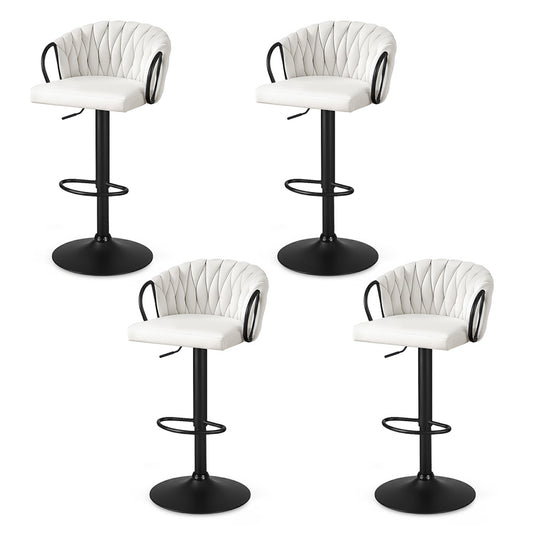 Artiss Bar Stool x4 Kitchen Counter Gaslift Woven Velvet Ivory