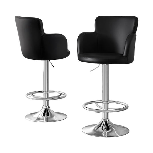 Artiss 2x Bar Stools Leather Swivel Adjustable Counter Chairs Black