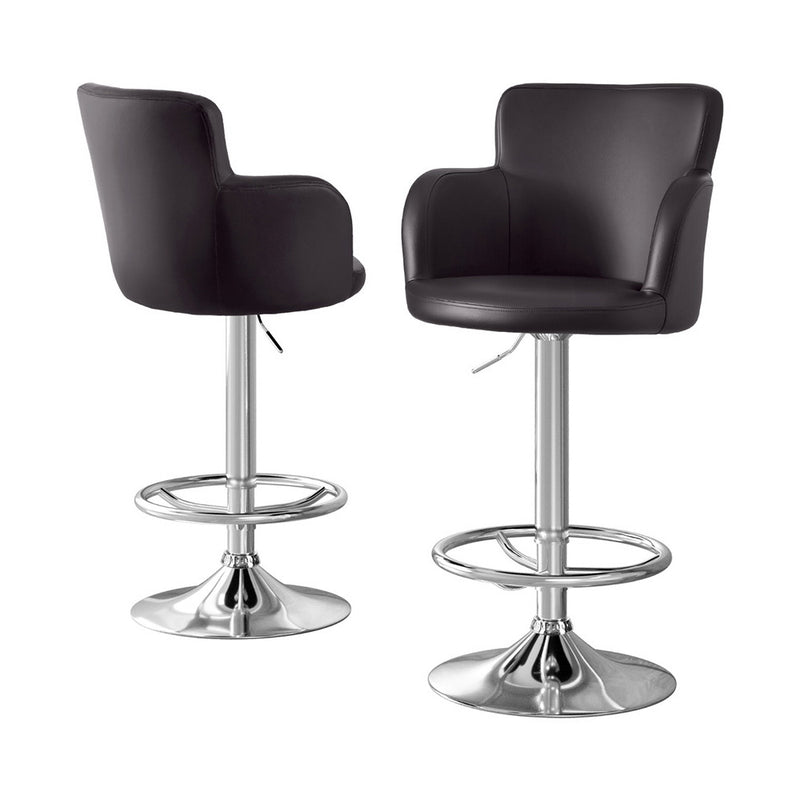 Artiss 2x Bar Stools Swivel Adjustable Gas Lift PU Leather Brown