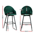 Artiss Bar Stools Velvet Swivel Metal Legs Green x2