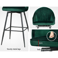 Artiss Bar Stools Velvet Swivel Metal Legs Green x2