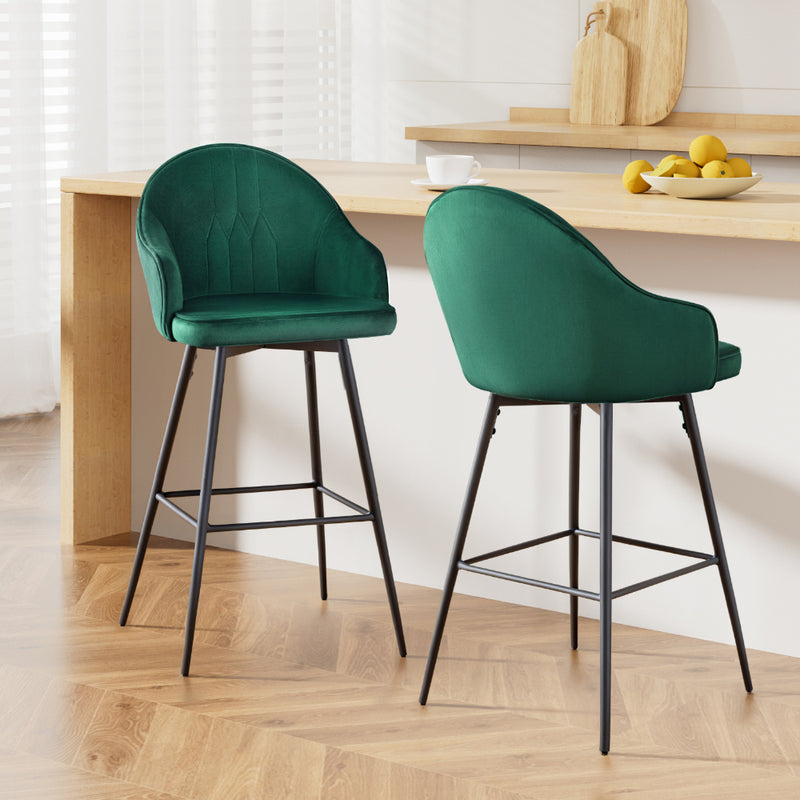 Artiss Bar Stools Velvet Swivel Metal Legs Green x2