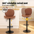 Artiss 2x Bar Stools Swivel Gas Lift Counter Chair Brown Leather