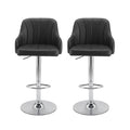 Artiss Bar Stool X2 Gas Lift Adjustable Curved Striped Backrest PU Leather Black