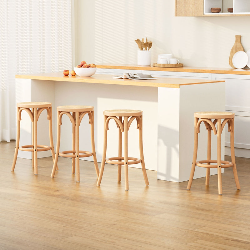 Artiss 4x Bar Stools Rattan Seat Wooden Legs