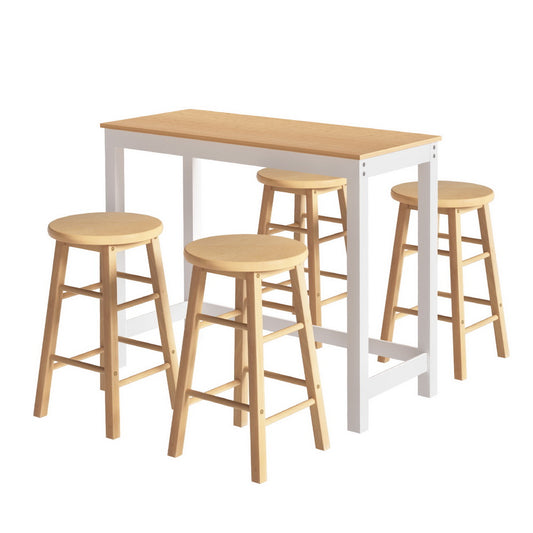 Artiss Bar Table 4 Stools Set Dining Kitchen Cafe Pub Black