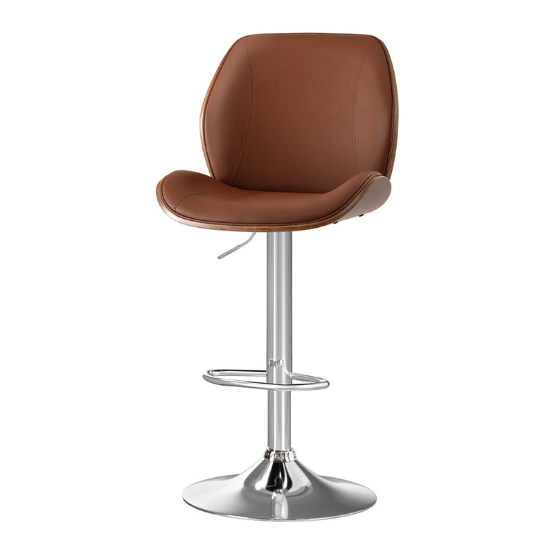 Artiss Bentwood Swivel Bar Stool Adjustable Brown Leather