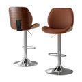 Artiss 2X Bar Stools Bentwood Adjustable Kitchen Counter Leather Brown
