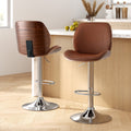 Artiss 2X Bar Stools Bentwood Adjustable Kitchen Counter Leather Brown