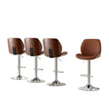 Artiss 4x Bentwood Bar Stool Adjustable Brown Leather Kitchen Counter
