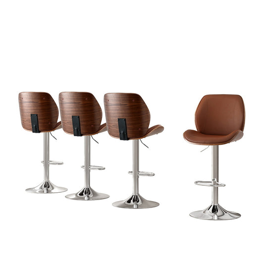 Artiss 4x Bentwood Bar Stool Adjustable Brown Leather Kitchen Counter