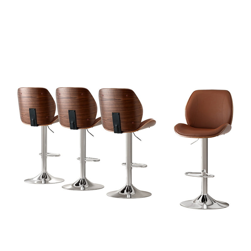 Artiss 4x Bentwood Bar Stool Adjustable Brown Leather Kitchen Counter