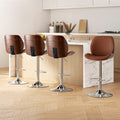 Artiss 4x Bentwood Bar Stool Adjustable Brown Leather Kitchen Counter
