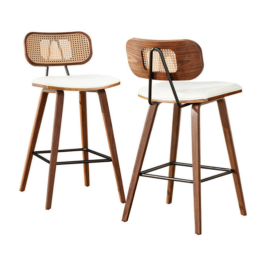 Artiss Bar Stools x2 Rattan Counter Kitchen Chairs PU Leather