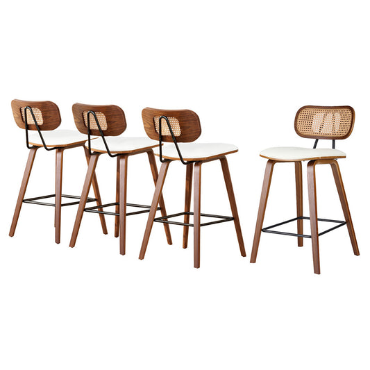 Artiss Bar Stools x4 Counter Kitchen Rattan PU Leather Padded Chairs