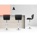 Artiss Bar Stools 4x Gas Lift Padded Leather Black