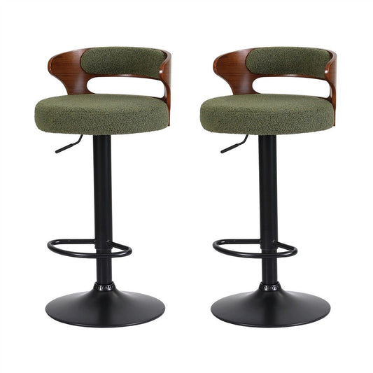 Artiss 2x Bar Stools Counter Chair Gas Lift Swivel Kitchen Bentwood Boucle Green