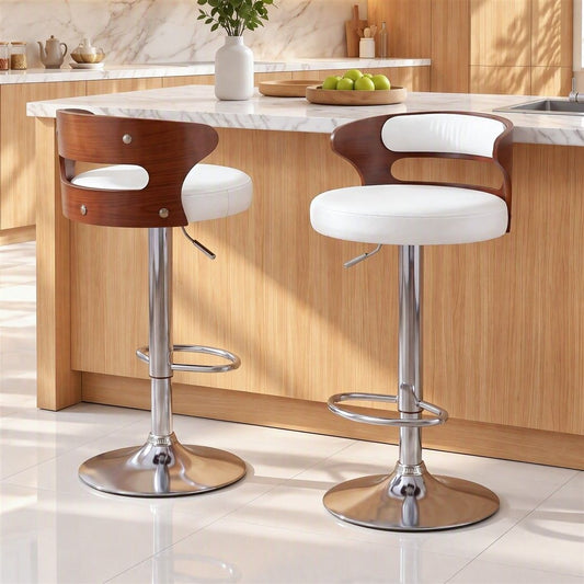Artiss 2x Bar Stools Counter Chair Kitchen Bentwood Gas Lift PU Leather White