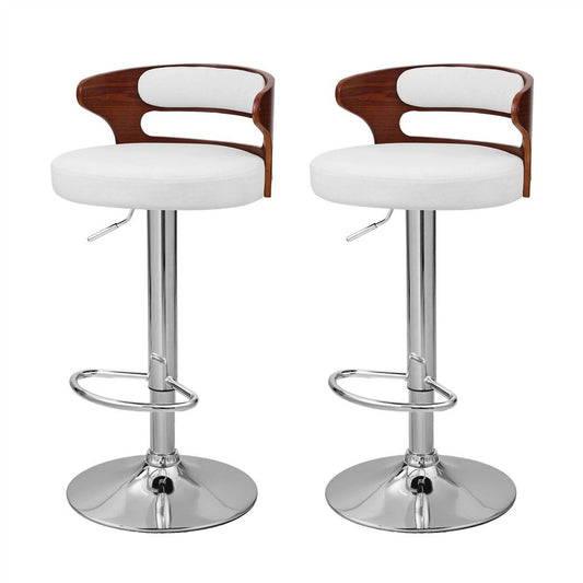 Artiss 2x Bar Stools Counter Chair Kitchen Bentwood Gas Lift PU Leather White
