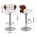 Artiss 2x Bar Stools Counter Chair Kitchen Bentwood Gas Lift PU Leather White