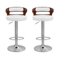 Artiss 2x Bar Stools Counter Chair Kitchen Bentwood Gas Lift PU Leather White