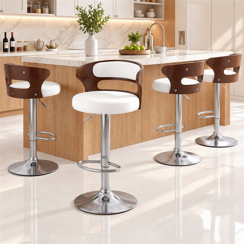 Artiss 4x Bar Stools Counter Chair Kitchen Bentwood Gas Lift PU Leather White
