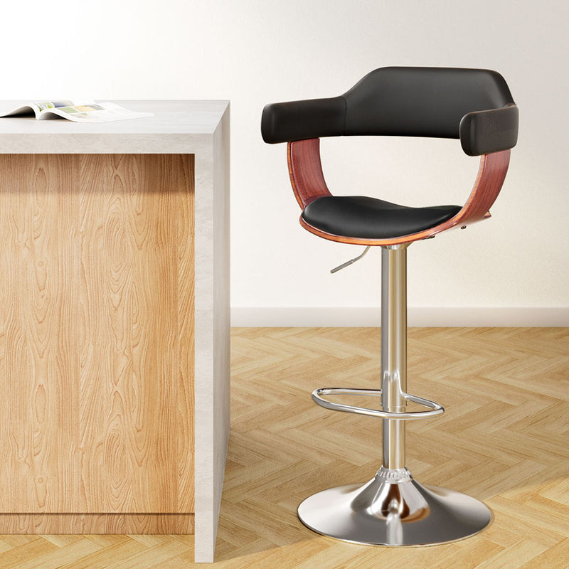 Artiss Bar Stools Gas Lift Leather Armrest Black