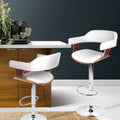 Artiss Bar Stool Gas Lift Leather Armrest White