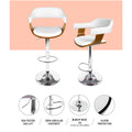 Artiss 2x Bar Stools Gas Lift Leather White Armrest