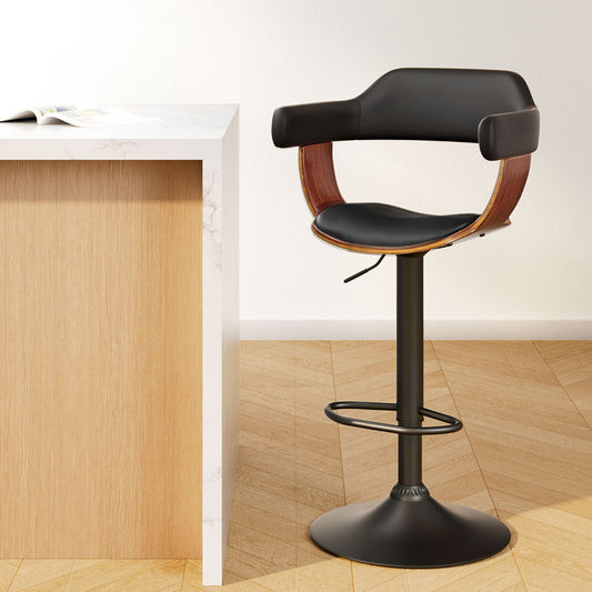 Artiss Bar Stools Gas Lift Leather Armrest Black