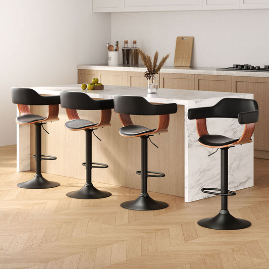 Artiss 4x Bar Stools Gas Lift Leather Armrest Black