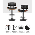 Artiss Bar Stools Gas Lift Leather Black 2x