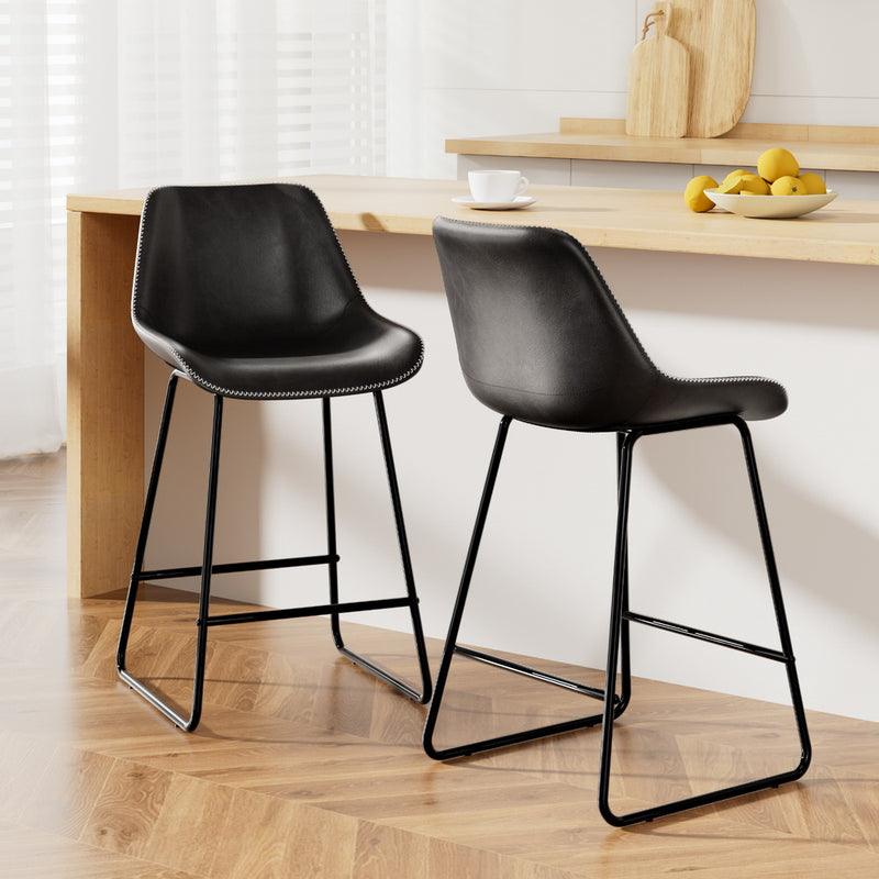 Artiss Bar Stool Leather Metal Kitchen Counter Chair Black x2