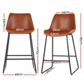Artiss 2x Brown Leather Bar Stools Kitchen Counter Height Metal Legs