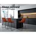 Artiss 2x Brown Leather Bar Stools Kitchen Counter Height Metal Legs