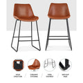 Artiss 2x Brown Leather Bar Stools Kitchen Counter Height Metal Legs