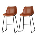 Artiss 2x Brown Leather Bar Stools Kitchen Counter Height Metal Legs