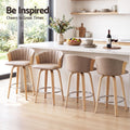 Artiss Wooden Bar Stools Set of 4 Swivel Kitchen Counter Stools Chair 66cm Khaki