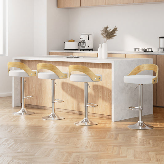 Artiss 4x Adjustable Bar Stools Leather Padded White