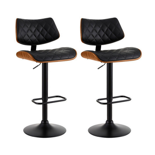 Artiss 2x Bar Stools Gas Lift Kitchen Dining Wooden Black