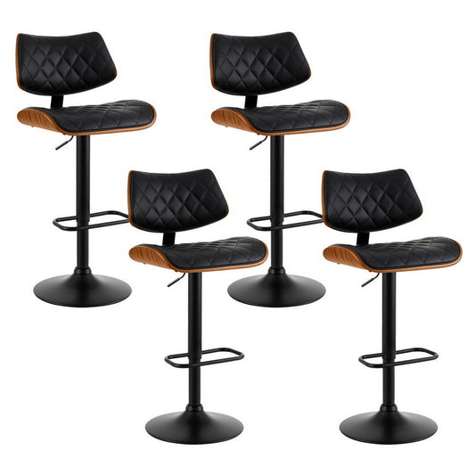 Artiss 4x Bar Stools Gas Lift Wooden Leather Seat Black Kitchen