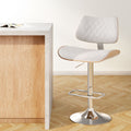 Artiss Gas Lift Bar Stool Wooden Leather White Kitchen Dining Chair