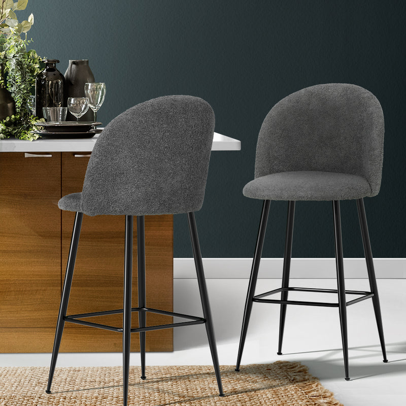 Artiss Bar Stool Sherpa Metal Kitchen Counter Chair x2