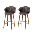 Artiss Bar Stools Pair Contoured Leather Wood Seat 65cm