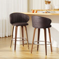 Artiss Bar Stools Pair Contoured Leather Wood Seat 65cm