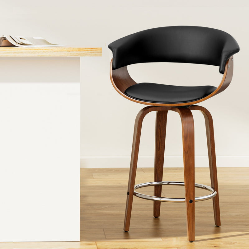 Artiss Swivel Bar Stool PU Seat Wooden Frame